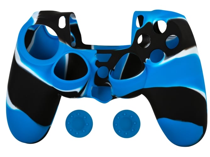 Kit funda silicona ARDISTEL Blackfire + 2 grips para Dualshock PS4 azul y rojo