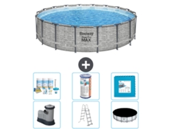 Piscina BESTWAY Round Steel Pro MAX - Estampado Piedra - 549 x 122 - Incluye Bomba - Escalera - Cobertor Paquete de mantenimiento - Filtrar - Baldosas