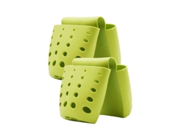 2026-45615-organizador De Fregaderos De Cocina Con 2 Soportes Para Esponjas, Diseño Doble, Material Goma Verde, Ventilado Y Duradero