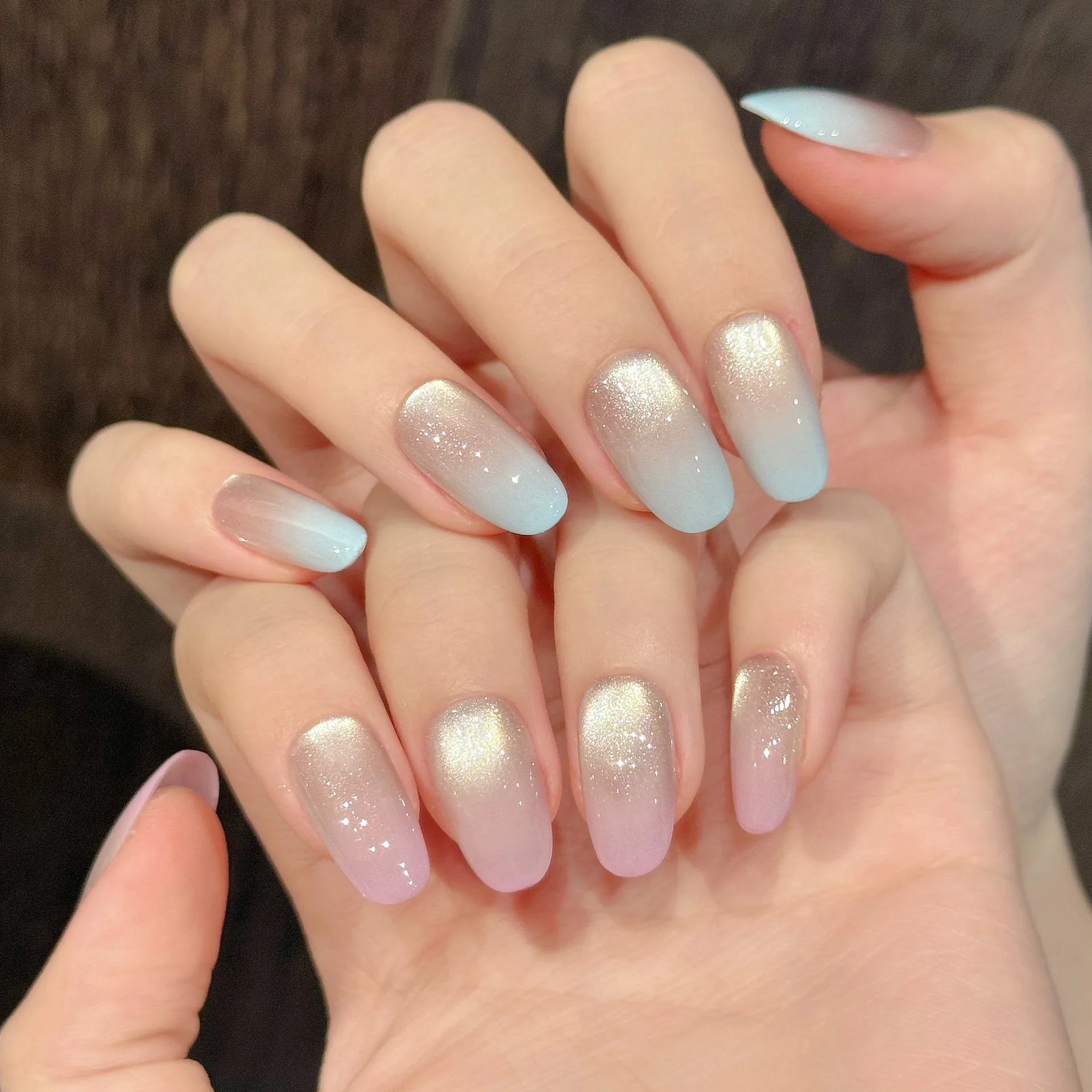 (2996-l) 10 Uñas Postizas Hechas A Mano, Uñas Postizas Ovaladas De Longitud Media