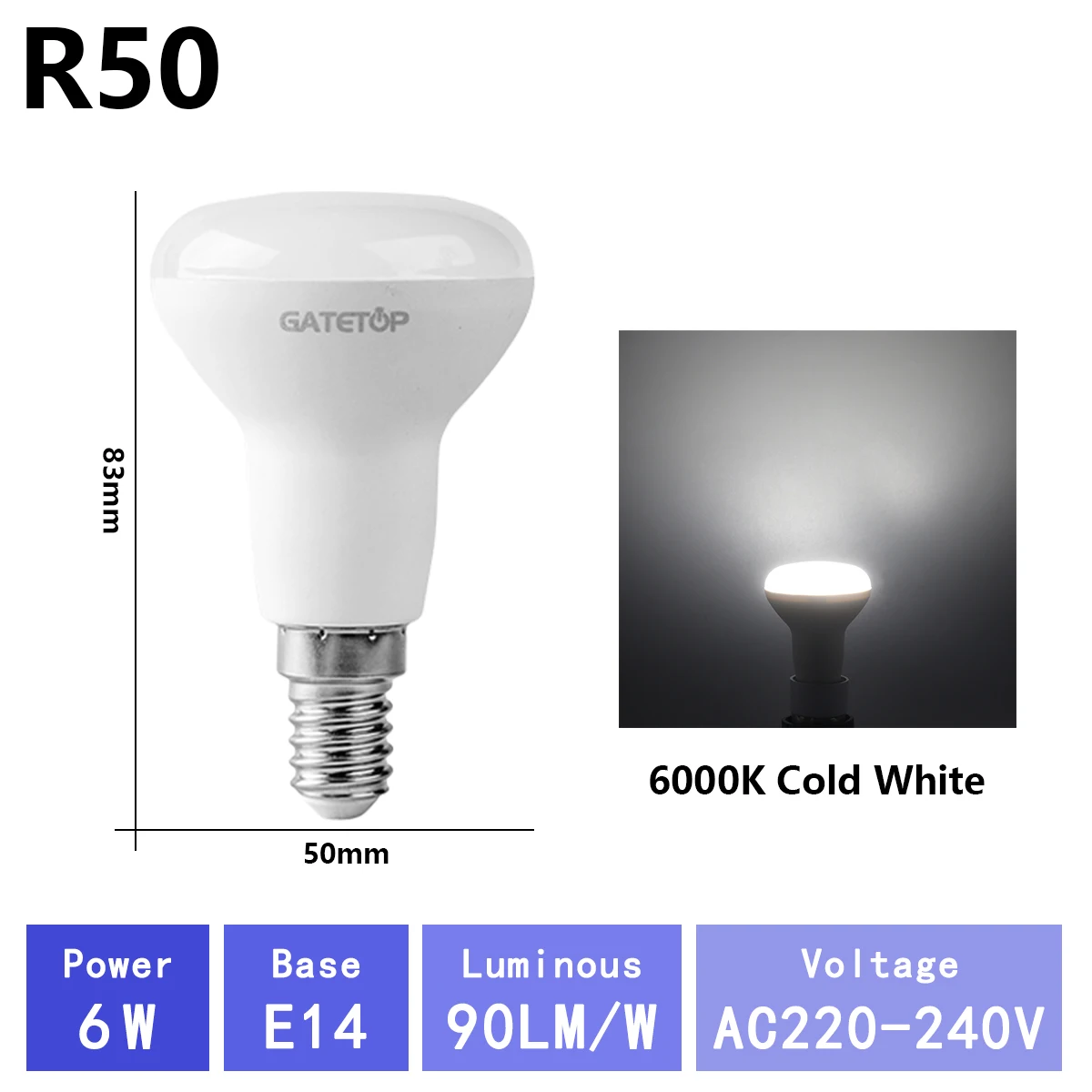 (r50 6000k, Ac220v-240v) Paquete De 3 Bombillas Led Para Baño, Sin Parpadeo, Para Uso Doméstico.