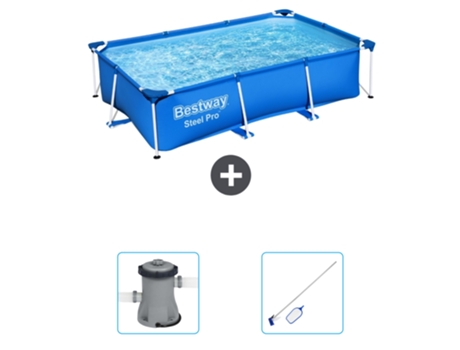 Piscina BESTWAY Rectangular Steel Pro - 259 x 170 x 61 cm - Azul - Incluida Bomba - kit de limpieza
