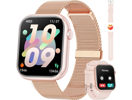 VEANXIN Reloj Inteligente (Responder/Hacer Llamada), 1,85 Pulgadas Fitness Tracker-Oro-Rosa