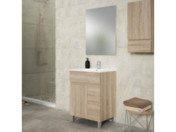 Mueble de baño con Lavabo, Espejo y Aplique LED URBAN 60x45 cm acabado Cambrian mate 2 cajones y puerta