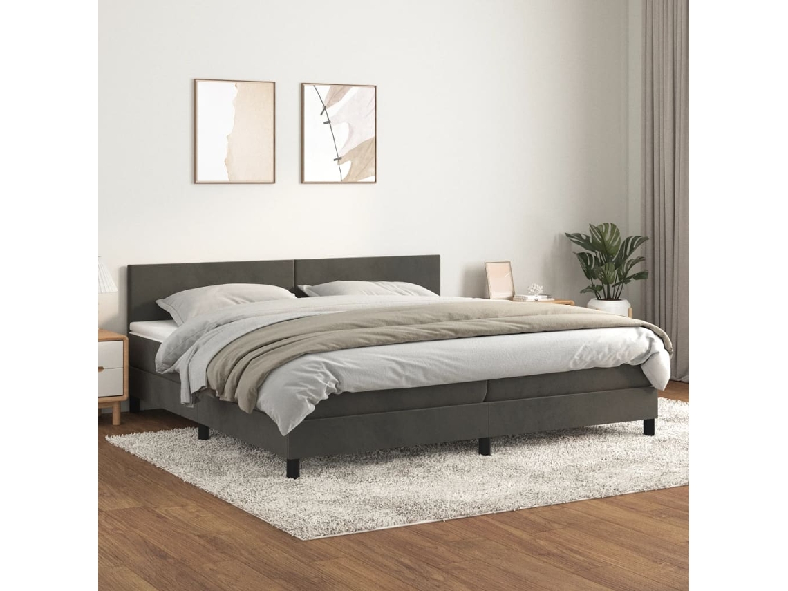 Cama Box Spring Con Colchón Terciopelo Gris Oscuro 200x200 Cm