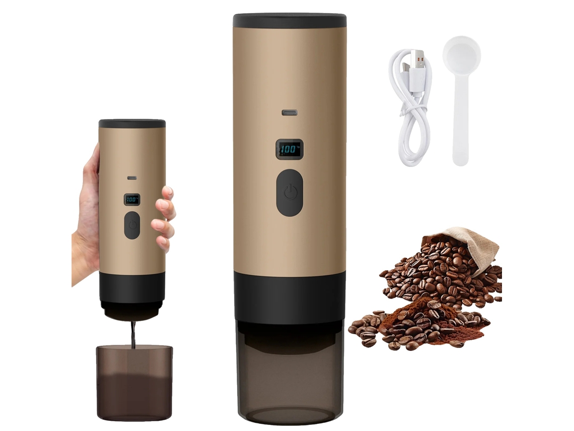 Cafetera de cápsulas, diseño portátil, extracción rápida, color oro champán.