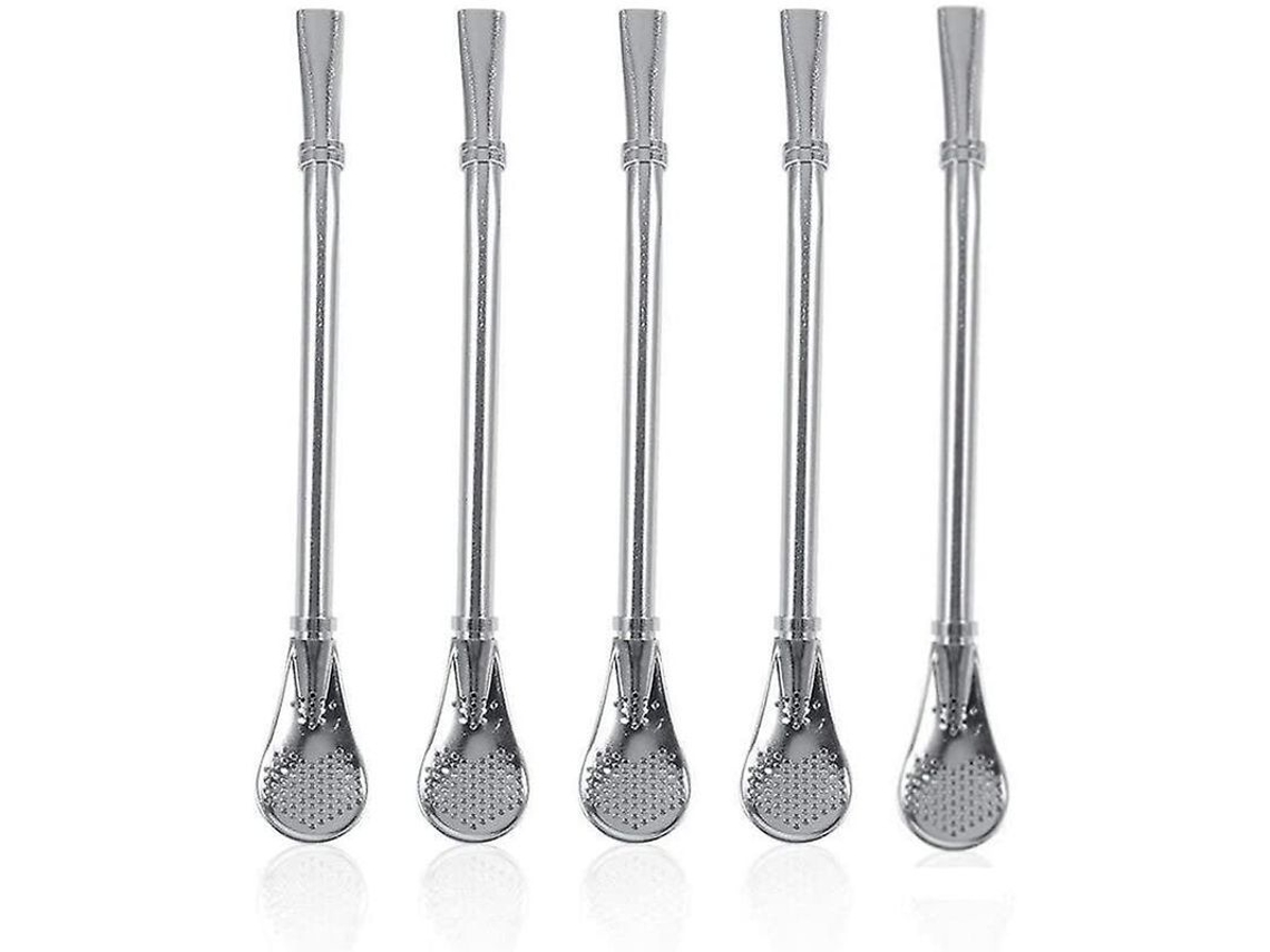 Conjunto De 5 Colheres De Aço Inoxidável Reutilizáveis Para Chá Laváveis Na Máquina Resistentes