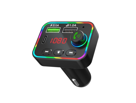 Transmisor FM inalámbrico Bluetooth Reproductor de MP3 para coche PETHUEL 3.1A Usb Tipo-C Cargador Rápido CZ-240225-41 Negro