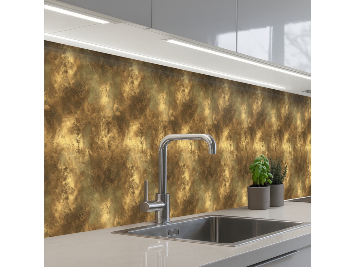 Paneles antiguos para salpicadero de cocina - Aspecto metálico - Dorado 400x60 cm