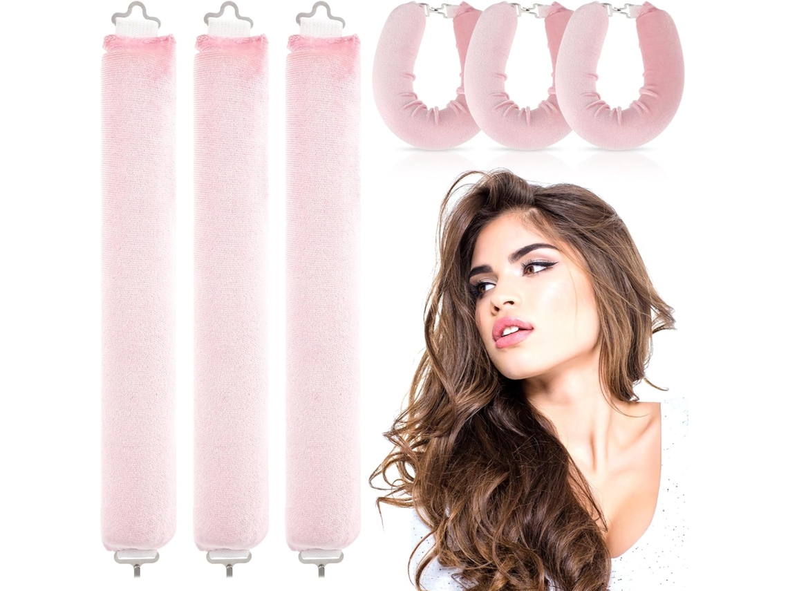 Paquete de 3 planchas para ondular sin calor, kit nocturno Chaberlu (rosa)