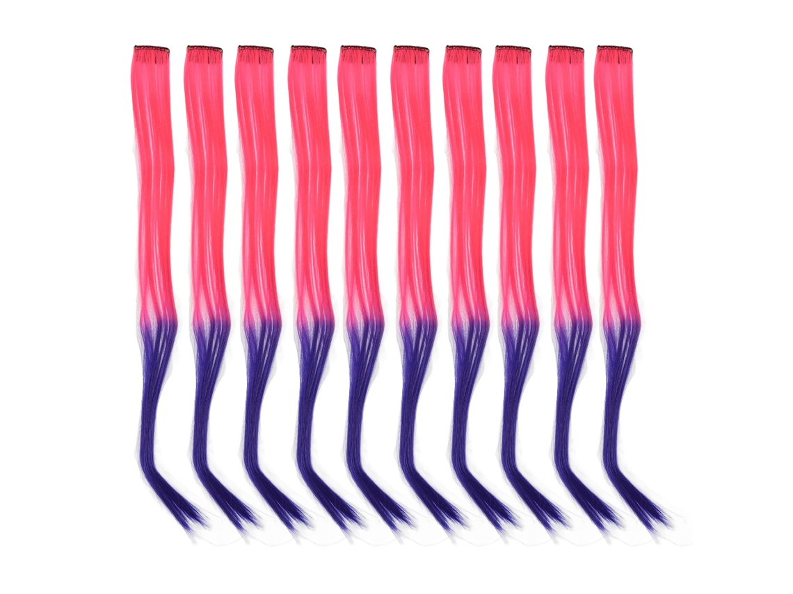 2026-10 Piezas Parche De Pelo Colorido Longo Retangular Degradado Clip-on Para Eventos De Cosplay E Halloween Rosa Roxo
