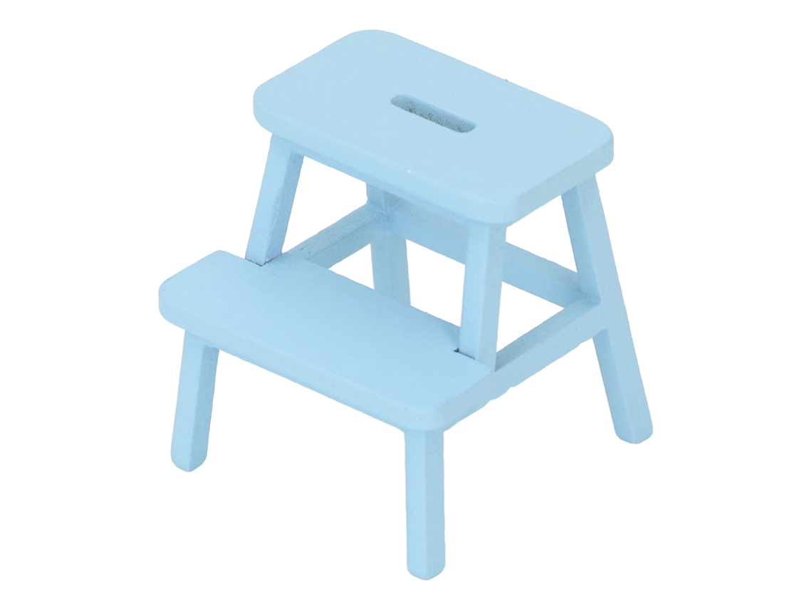 Taburete Miniatura Para Casa De Muñecas, Escala 1:12, De Madera, 2 Escalones, 4 Patas, Decoración Azul.