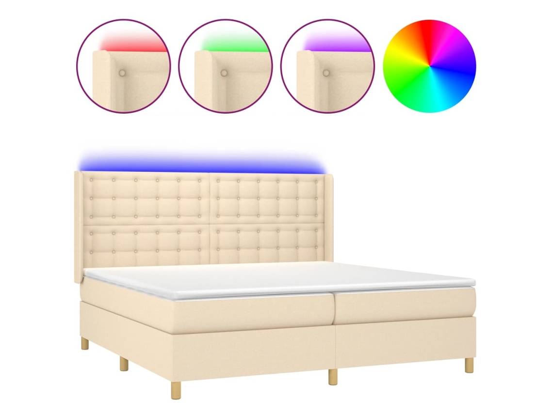 Maison Exclusive - Cama Box Spring Colchón Y Luces Led Tela Crema 200x200 Cm