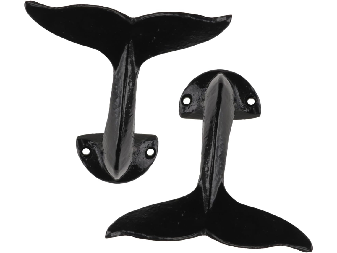 Juego De 2 Ganchos De Pared De Hierro Negro Con Forma De Cola De Ballena,