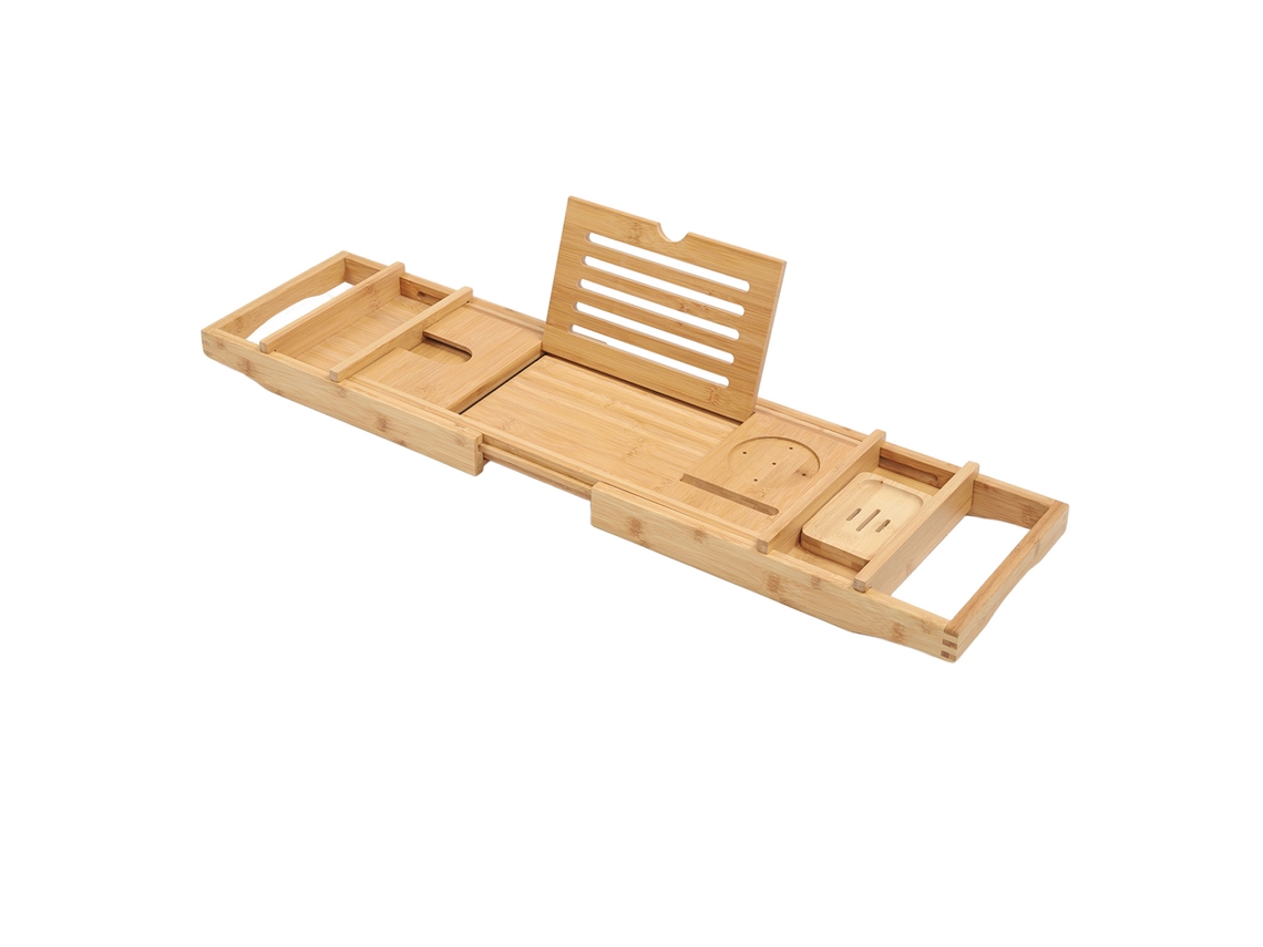 Bandeja de baño impermeable con toallero, jabonera extensible, ángulo ajustable, estable, de bambú de lujo, para regalo