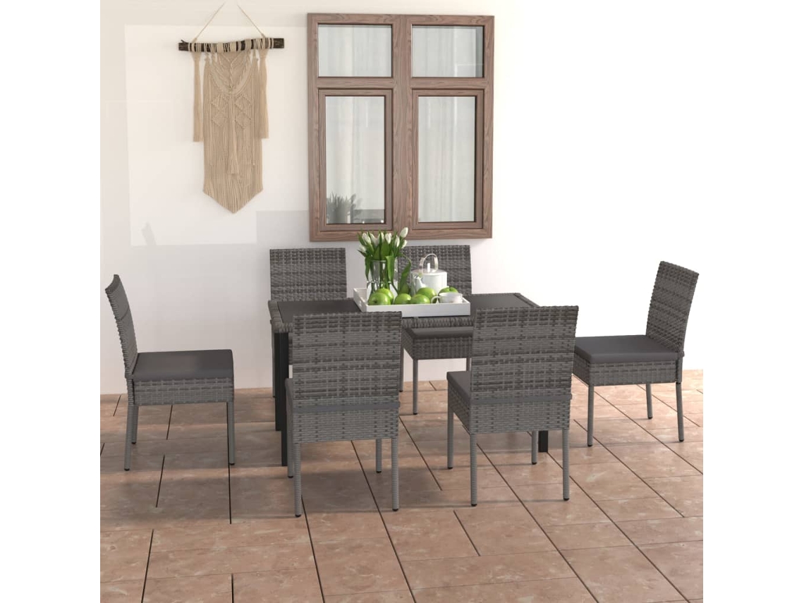 Juego de comedor de jardín de mimbre PE gris Dkd Home Decor