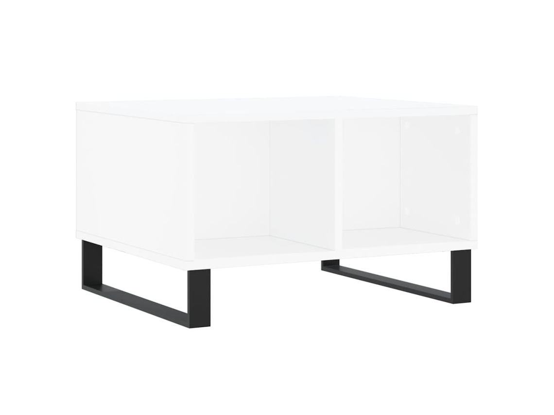Mesa de centro con 4 compartimentos, diseño moderno y contemporáneo, 60 x 50 x 36,5 cm, madera industrializada blanca y metal, Dec037916