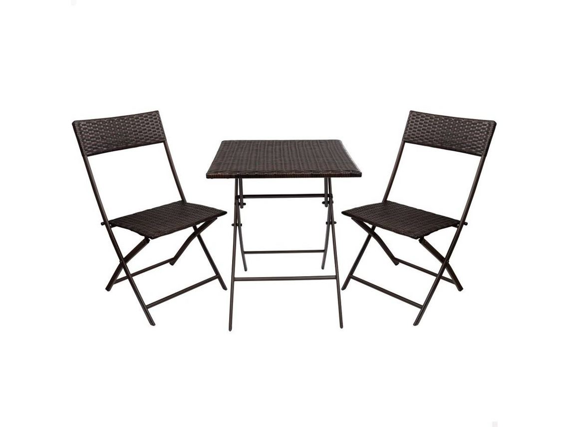 Set Mesa + Sillas de Terraza AKTIVE Marrón (60x60x72 cm - Acero y Rattan)