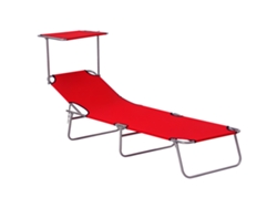 Tumbona Plegable De Jardín Gran Confort Con Respaldo Reclinable Multi Posiciones Y Toldo Ajustable 187x58x36 Cm Rojo