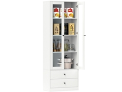 Mueble De Almacenamiento Moderno Con Armario Con Puerta De Cristal, Estantes Ajustables Y 2 Cajones, 59 X 30 X 164 Cm, Blanco.