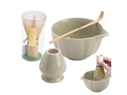 Juego tradicional de té Matcha con batidor, cuchara y cuenco para la ceremonia japonesa y para principiantes.