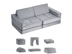 Sofá infantil modular convertible Succebuy con 14 piezas y brazos, gris