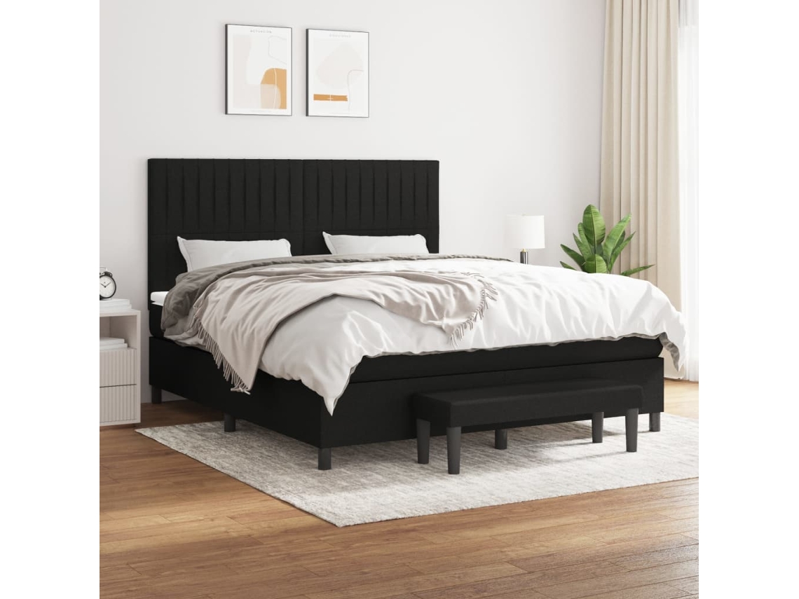 Cama Box Spring Con Colchón Tela Negro 180x200 Cm
