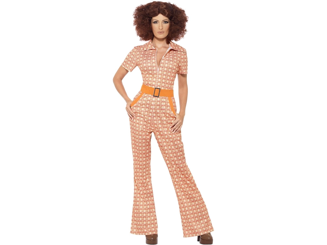Smiffys Disfraz Elegante Años (talla L) Smiffys Auténtico Disfraz Elegante De Los Años 70, Naranja Con Mono, Disfraz De Discoteca De Los Años 70,
