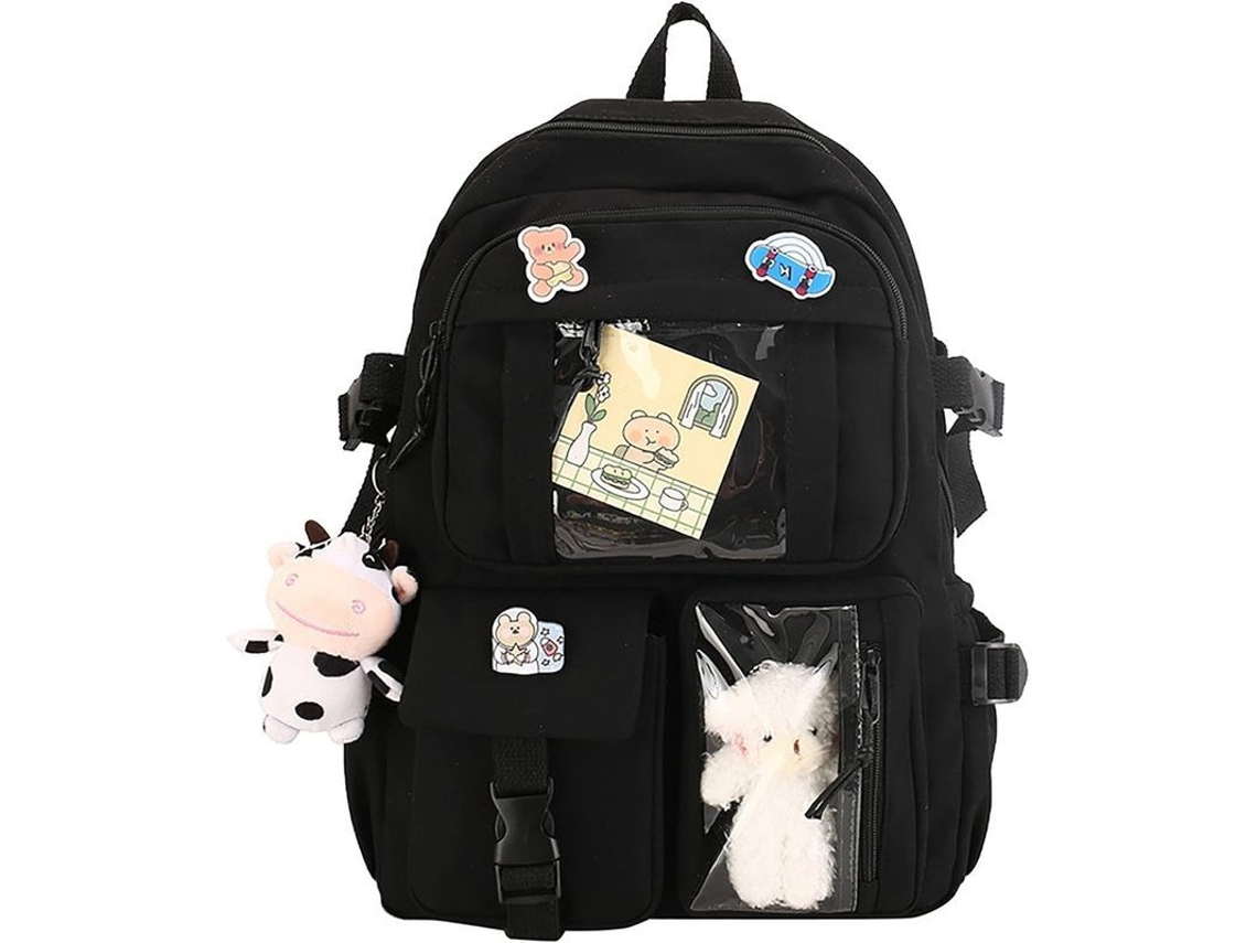 2026-mochila Escolar Kawaii Japonesa Con Colgante, Pequeña, Resistente Al Agua, Para Adolescentes, 15.6" Laptop, Material Nylon, Color Negro