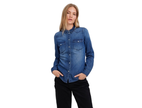 Camisa Vaquera Ajustada de Manga Larga Para Mujer Vero Moda Maria Mix New (Tam: XS)