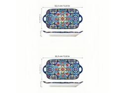(2 Piezas, Azul Oscuro) Platos De Cena En Forma De Pez De Cerámica De Estilo Bohemio, Rectangulares De 12,8 Pulgadas, Calentables.