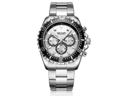 Reloj De Pulsera Analógico De Cuarzo Para Hombres Megir Con Correa De Acero (blanco Plata)