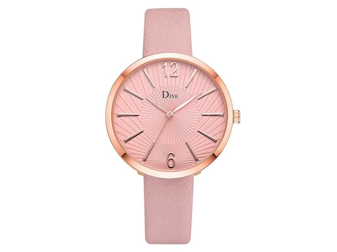 Reloj De Pulsera De Cuarzo Para Mujer Con Elegante Y Sencilla Correa De Piel Sintética Rosa.