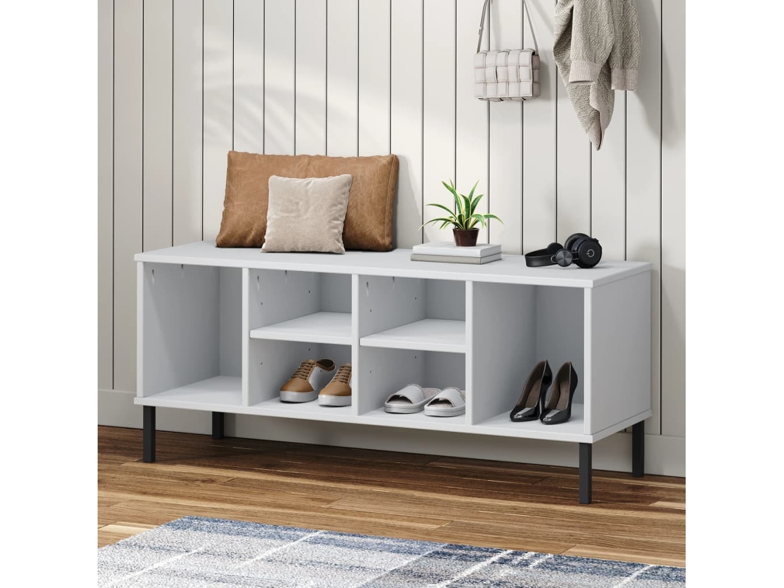 Zapatero | Armario Zapatero Con Patas Metal Oslo Madera Maciza Blanco 106x35x45 Cm