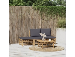 Conjunto de jardín de bambú de 4 piezas con cojines gris oscuro DKD Home Decor