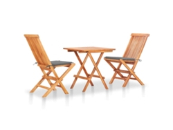 Conjunto Bistrô C/ Almofadões Cinzentos 3 Pcs Teca Maciça Dkd Home Decor