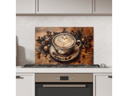 Panel Antisalpicaduras Cocina Café - Vintage - Marrón - Taza - Madera 60x40 Cm