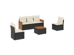 Conjunto de sofá de jardín de 6 piezas con cojines de mimbre, negro, EXCLUSIVO DE LA CASA (6 piezas)