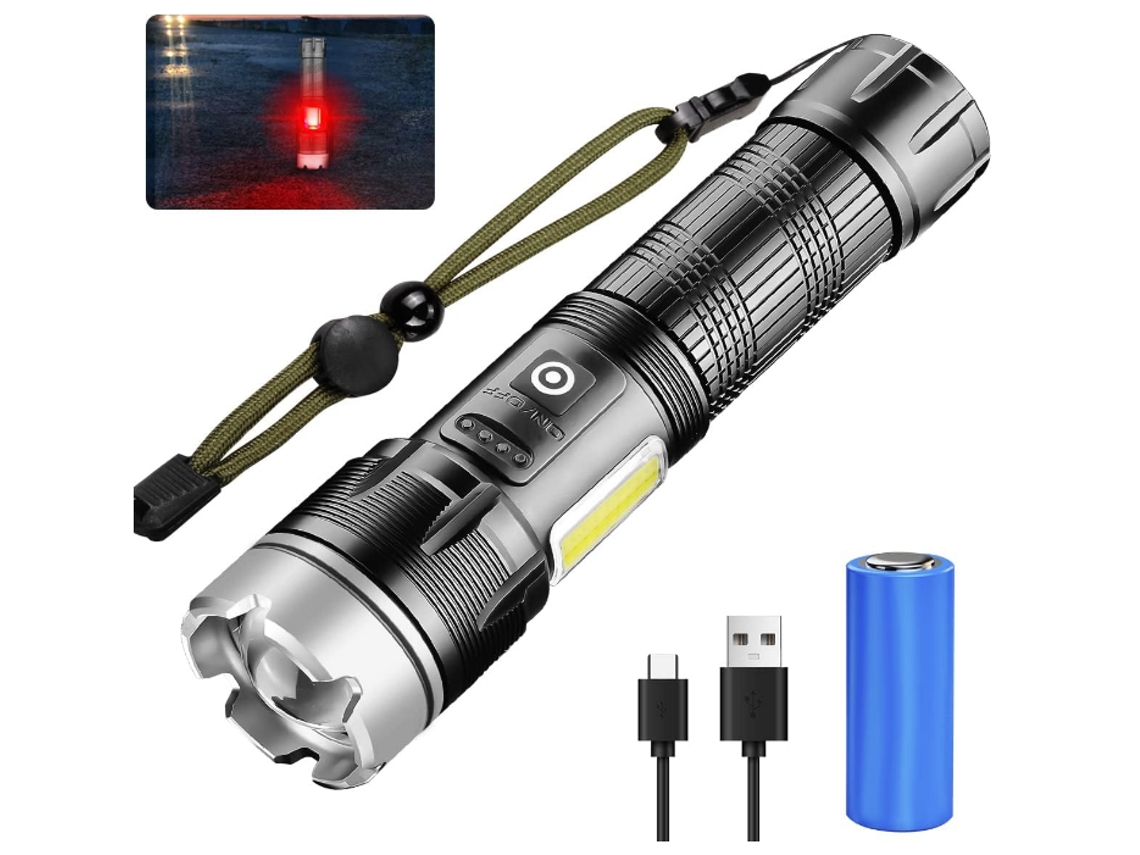 Linterna Led 6000 Lúmenes P70 Cob 7 Modos Zoomable Ipx8 Negro