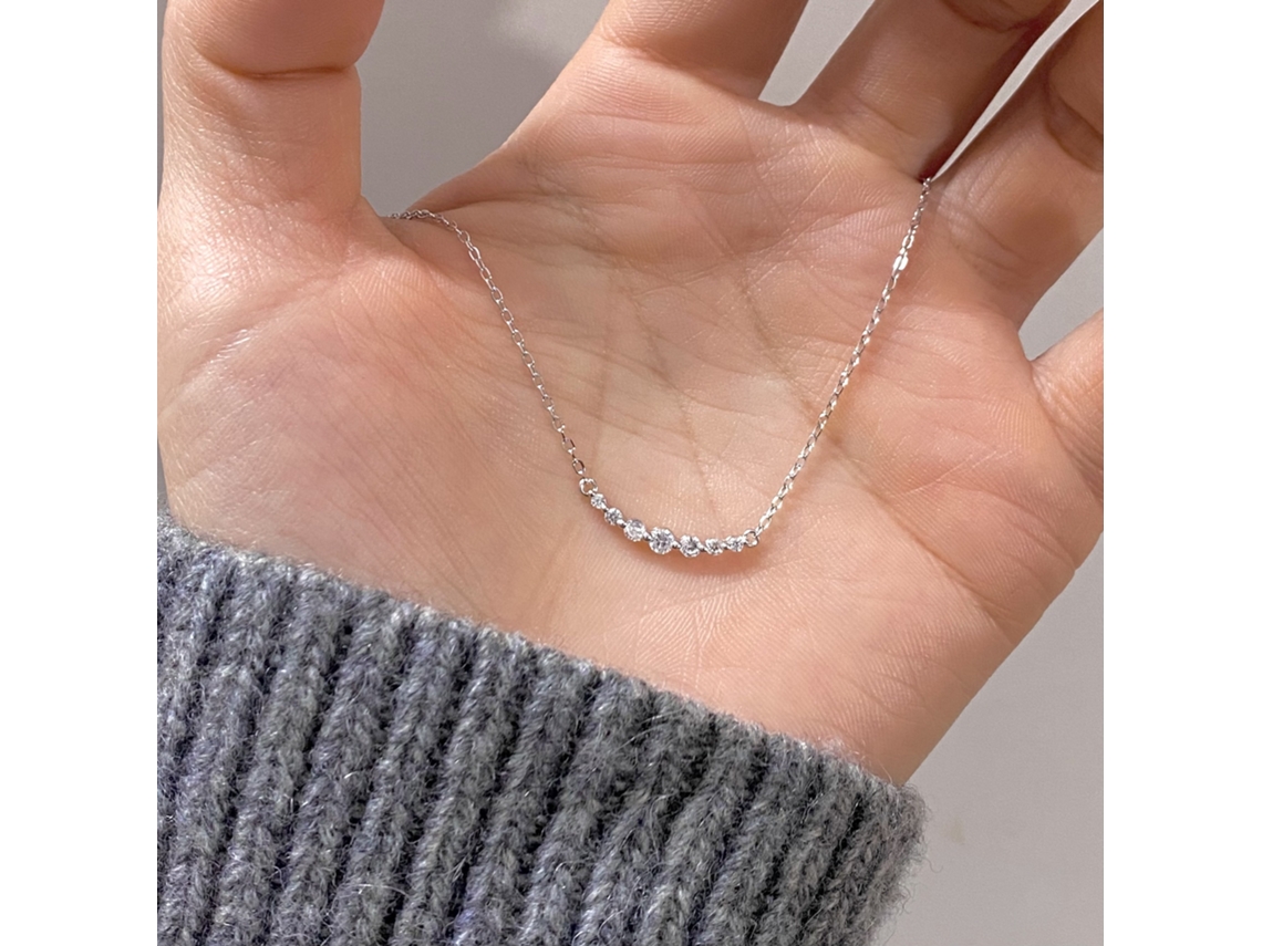 (oro Blanco) Plata S925, Collar Smile Con Pavé De Diamantes: Sencillo, Versátil, Exquisito, Dulce Y Fresco.