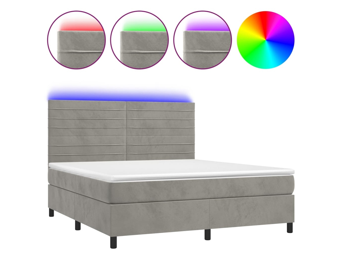 Maison Exclusive - Cama Box Spring Colchón Y Led Terciopelo Gris Claro 180x200 Cm