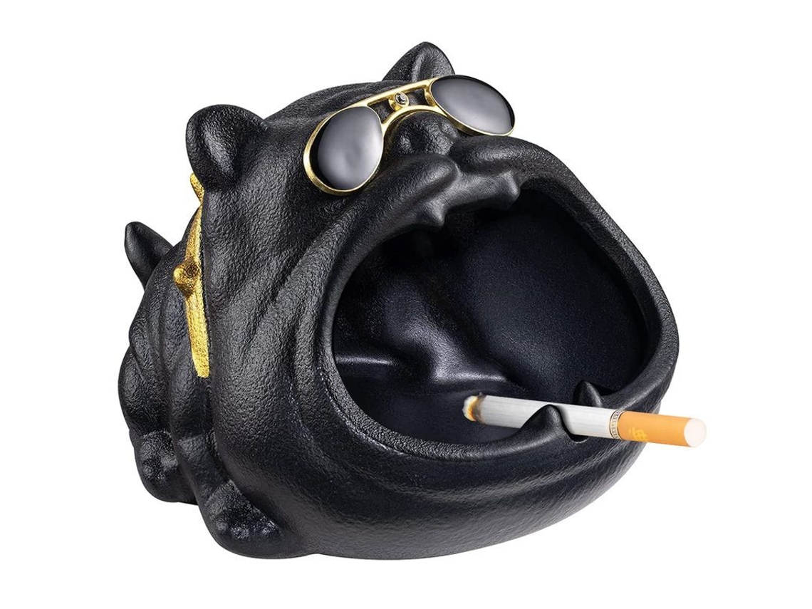 Juego De Ceniceros Decorativos Elegantes, Cenicero Con Diseño De Perro Bully Negro Moderno.
