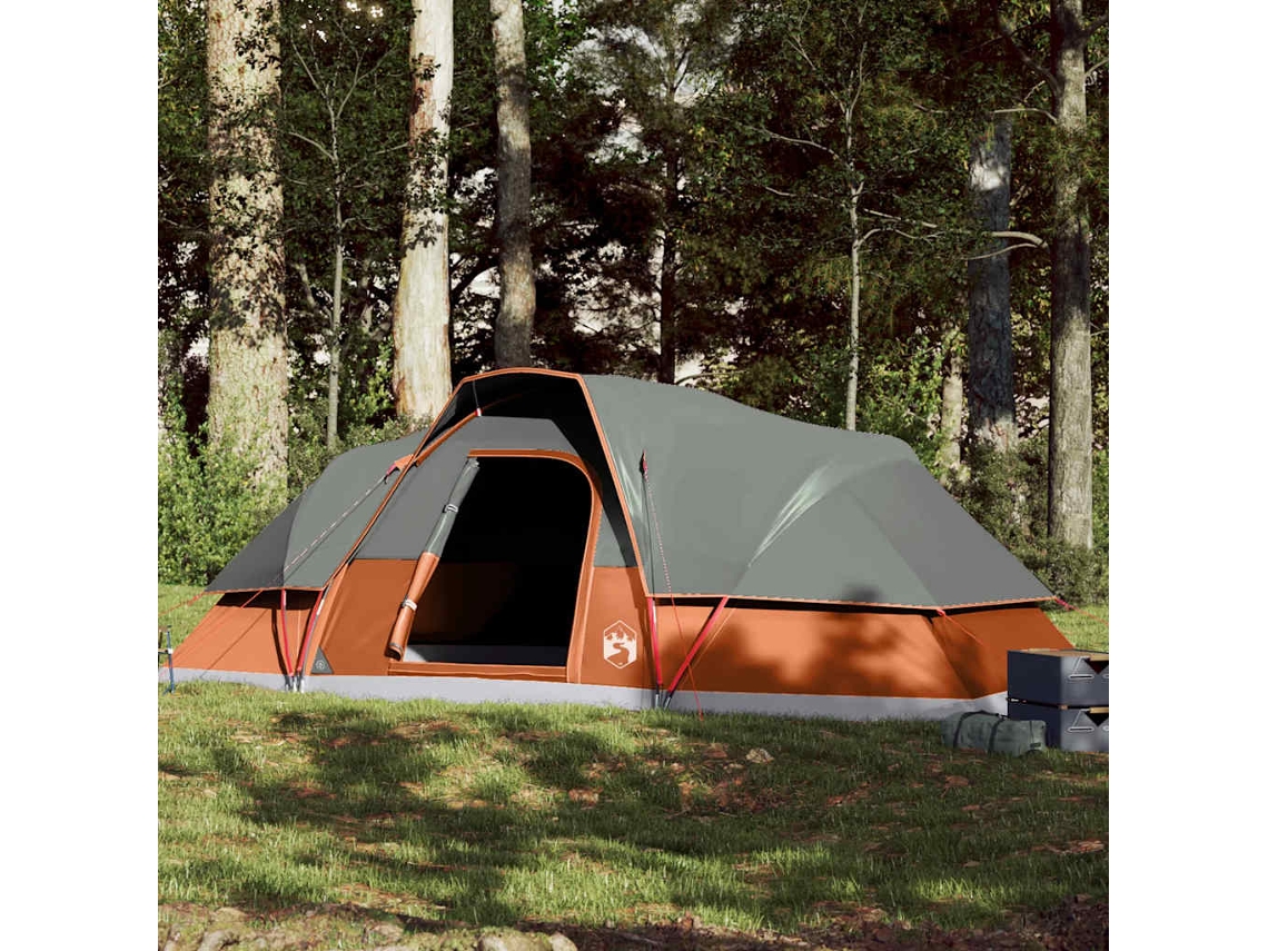 Tienda de campaña tipo domo familiar para 9 personas, impermeable, naranja.