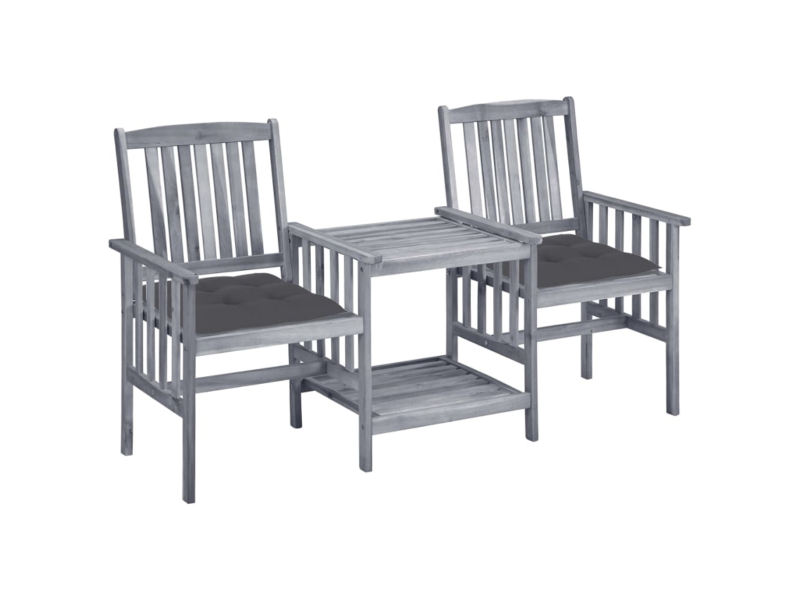 Sillas de jardín con mesa de centro y cojines de madera maciza de acacia, Dkd Home Decor