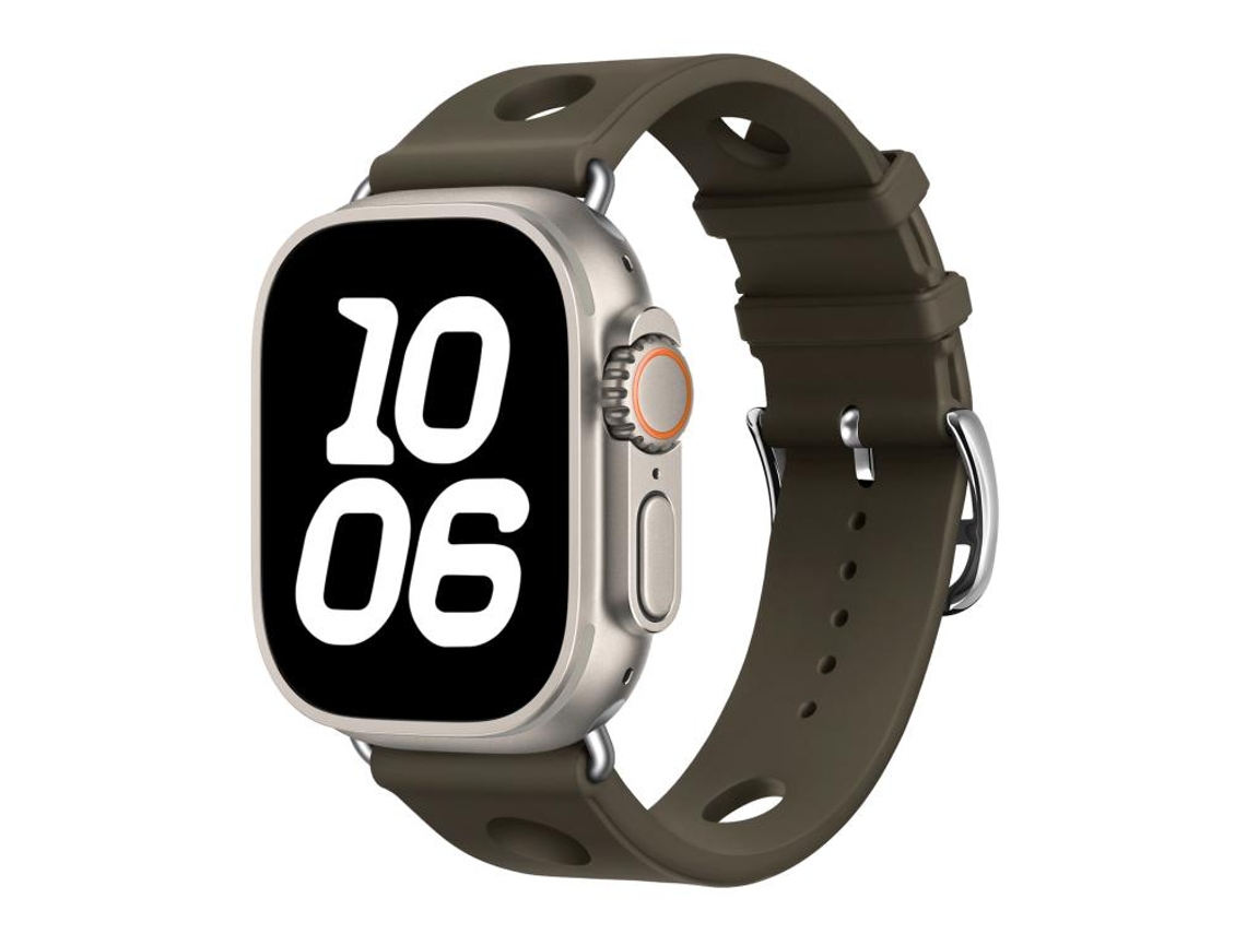 Correa de silicona negra con orificios para hebilla y textura de escalera para Apple Watch 42/41/40/38 mm FWINL