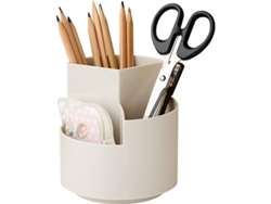 Porta Lápices Giratorio 3 En 1 Para Escritorio, Porta Brochas De Maquillaje Beige, Resina Durable Con 3 Compartimentos