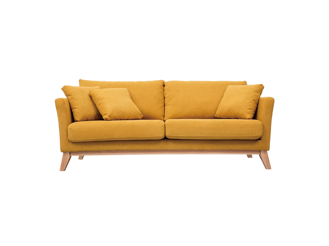 Sofá Nórdico 3 Plazas Desenfundable Efecto Terciopelo Amarillo Mostaza Oslo MILIBOO