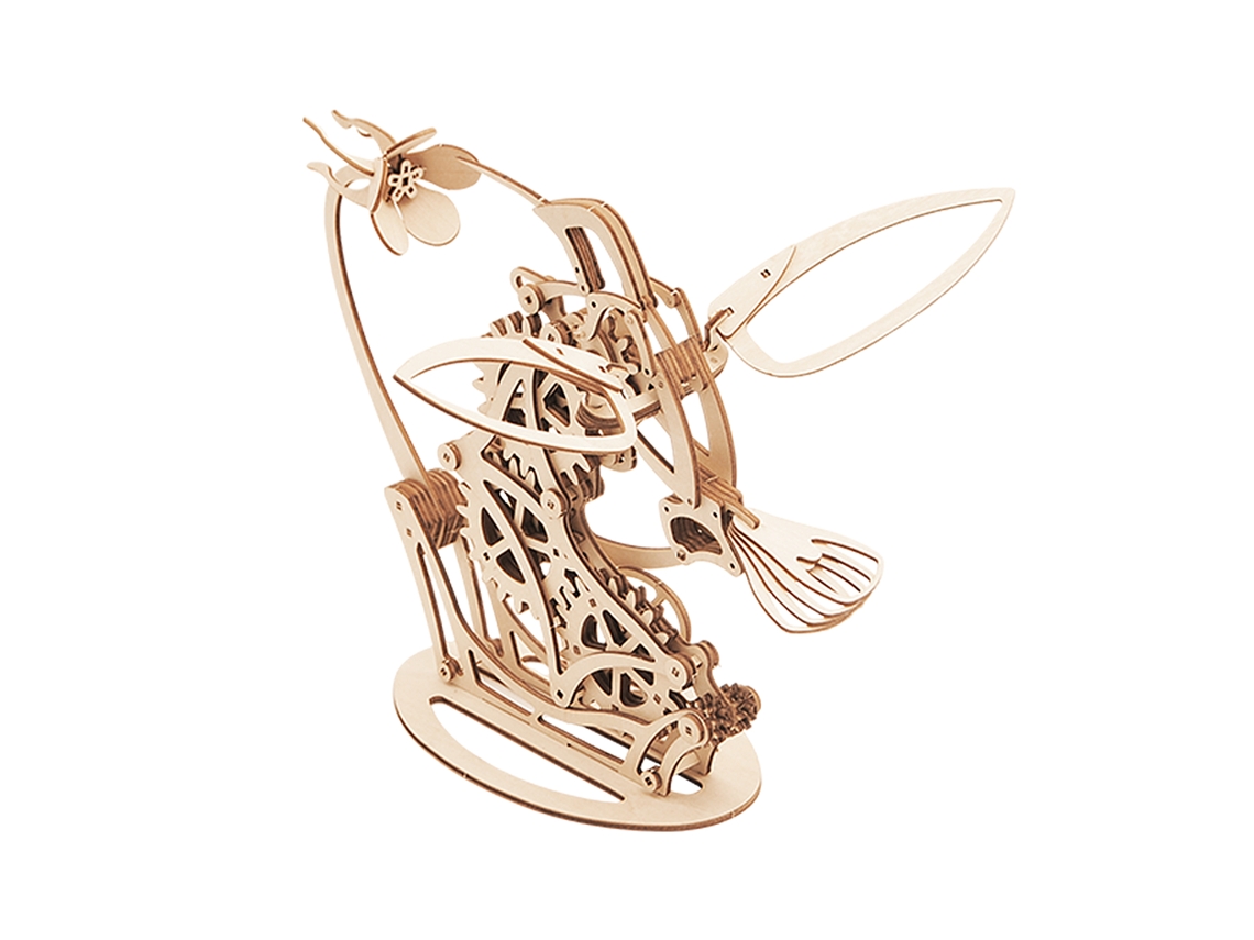 Maqueta de madera 3D, diseño mecánico de colibrí. DAM