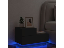 Mesita de Noche Luces Led Madera Negro (70x36x40.5cm)