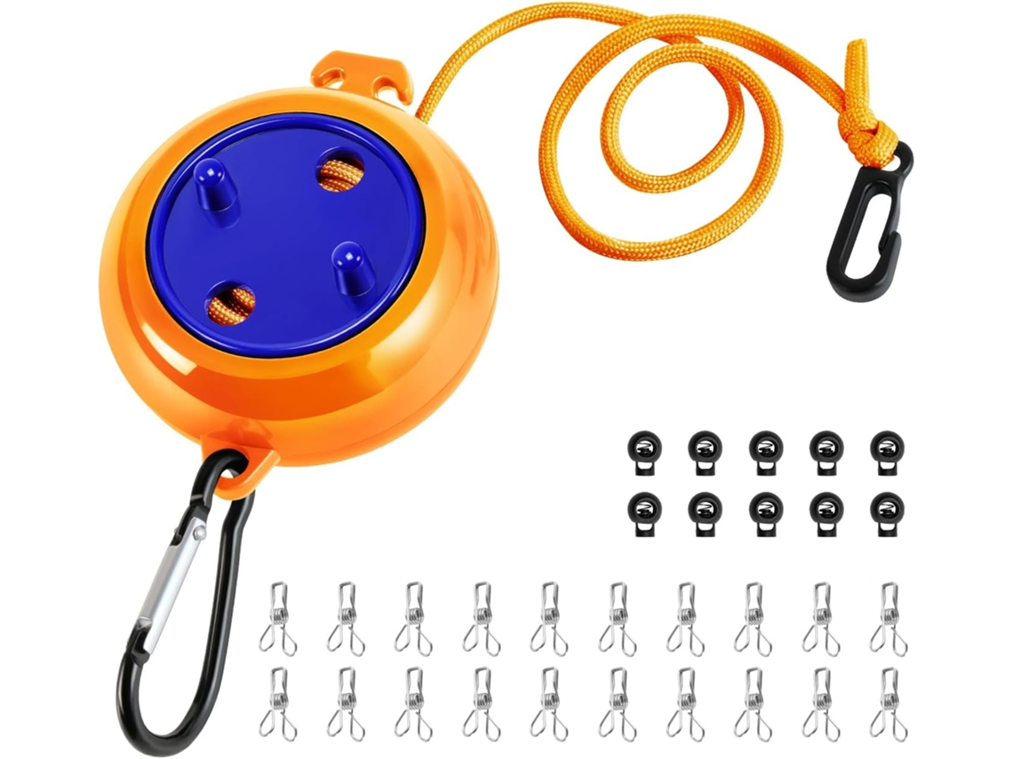 Tendedero retráctil de 8 metros para interior y exterior, ideal para camping y viajes, color naranja.
